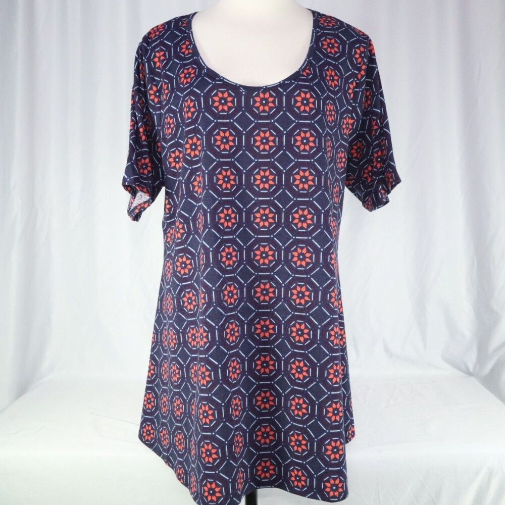 Lula Roe Blouse Top Shirt Size 3XL. Fan Red Floral on Blue